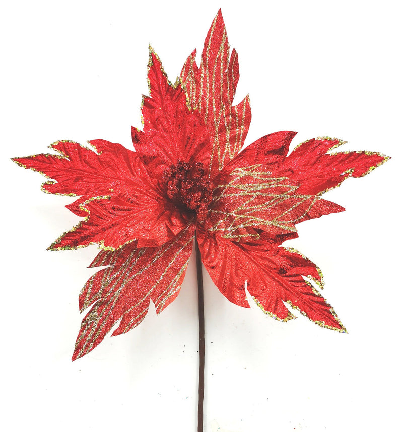 10 Inch Glitter Artificial Poinsettia Flower Stems, 10 Pcs Christmas Decoration