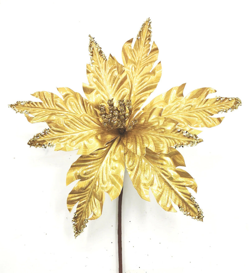10 Inch Glitter Artificial Poinsettia Flower Stems, 10 Pcs Christmas Decoration