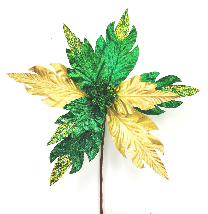 10 Inch Glitter Artificial Poinsettia Flower Stems, 10 Pcs Christmas Decoration