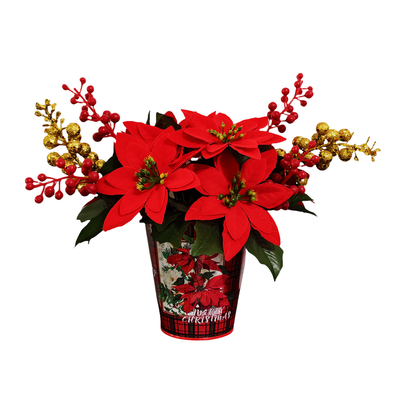 11 Inch Artificial Poinsettia Arrangement with Glitter, Bulk Christmas Decor, Wholesale Quantity