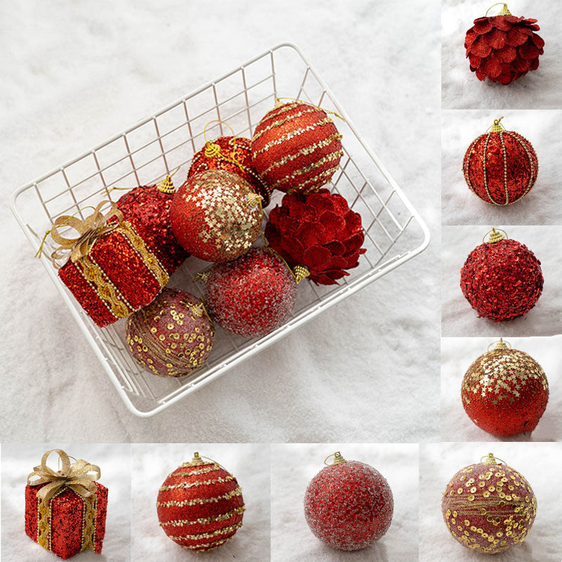 8 Pcs Glitter Christmas Tree Ball Ornaments Hanging Holiday Decorations