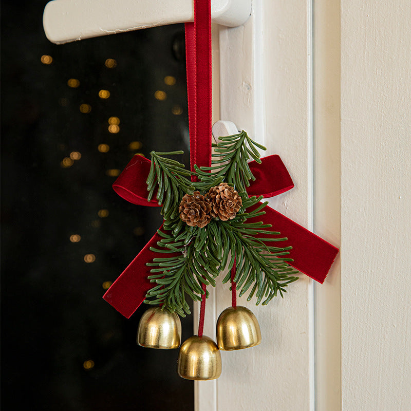 Christmas Gold Metal Vintage Bells with Pine Cone Ornaments Bulk Set