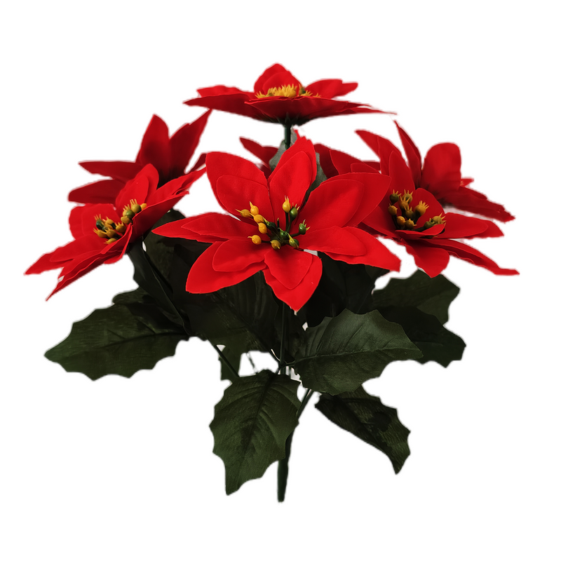 Artificial Poinsettia Bouquet 12 Inch 6 Stems Red Silk Christmas Holiday Decoration Indoor Outdoor