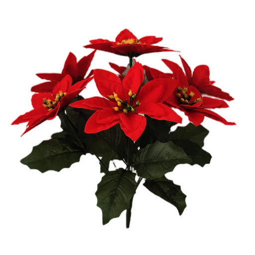Artificial Poinsettia Bouquet 12 Inch 6 Stems Red Silk Christmas Holiday Decoration Indoor Outdoor