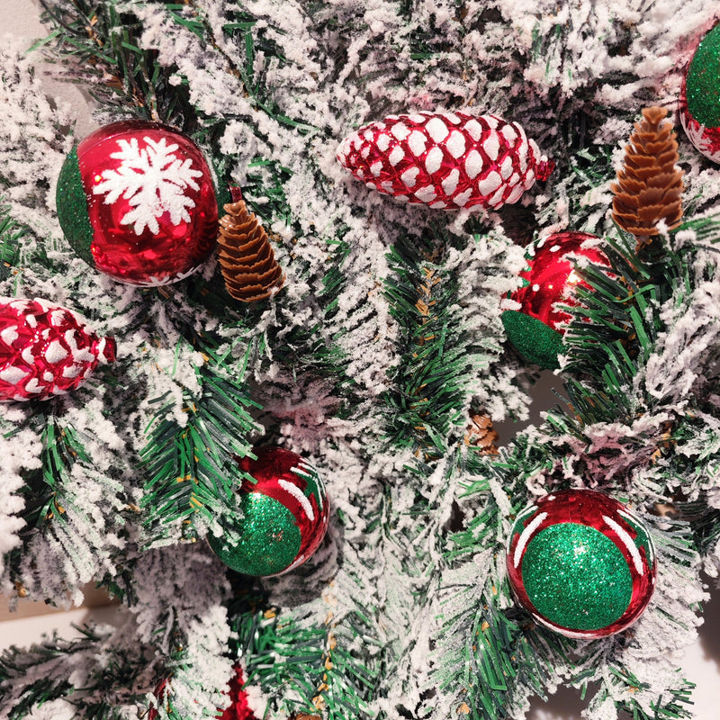 9 Ft Artificial Snowy Cedar Garland with Ornaments, Luxury Holiday Decoration, Bulk Quantity