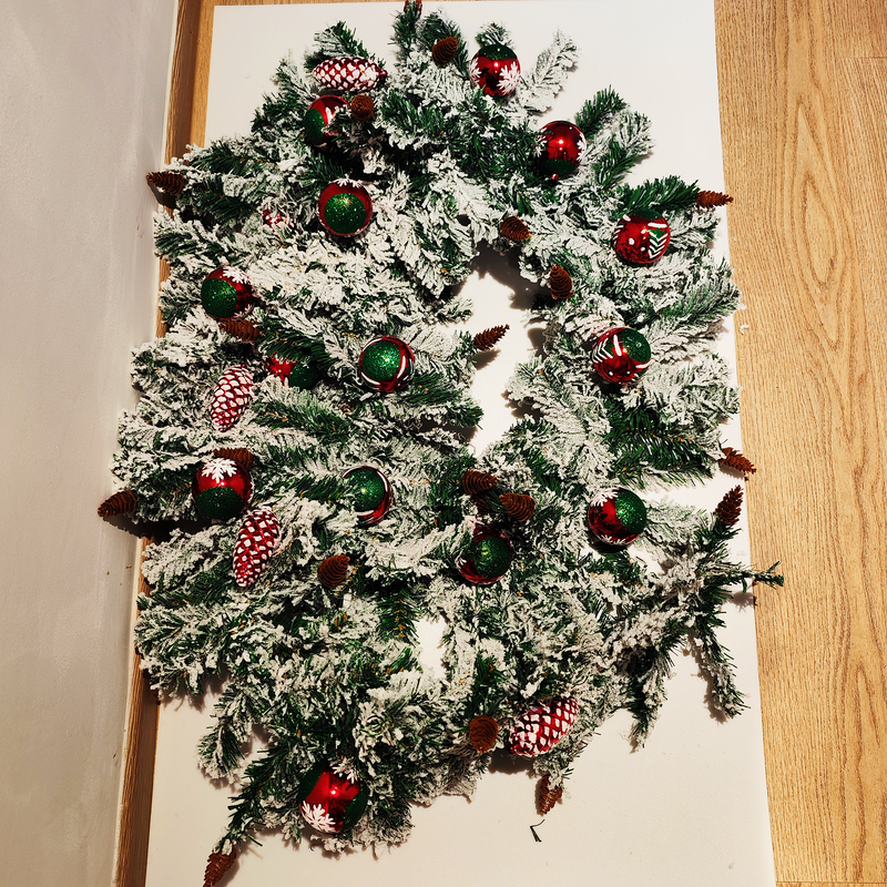9 Ft Artificial Snowy Cedar Garland with Ornaments, Luxury Holiday Decoration, Bulk Quantity