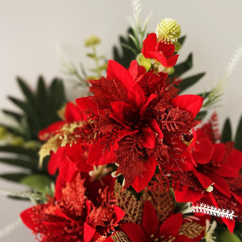 19 Inch Artificial Glitter Christmas Poinsettia Bush Bouquet – Bulk Quantity