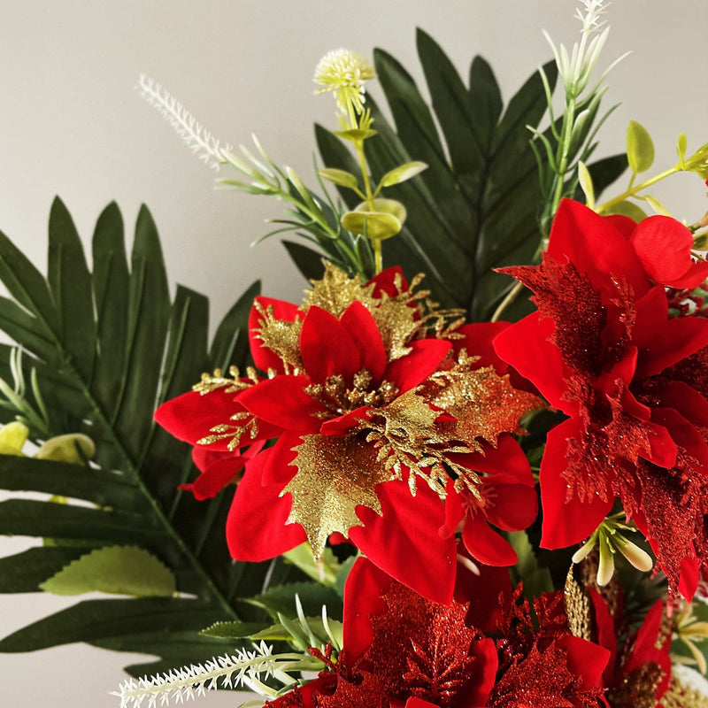 19 Inch Artificial Glitter Christmas Poinsettia Bush Bouquet – Bulk Quantity