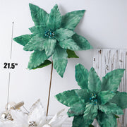 Large Poinsettia Stems 10 Pcs 18 Inch Artificial Silk Christmas Decoration Bulk Wholesale