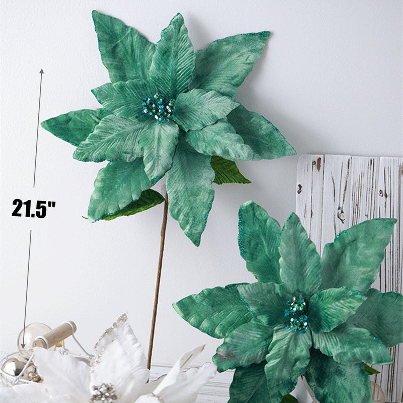 Large Poinsettia Stems 10 Pcs 18 Inch Artificial Silk Christmas Decoration Bulk Wholesale