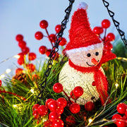 Pre-Lit Artificial Christmas Flowers Hanging Basket with Snowman Solar Lights for Indoor Outdoor Use