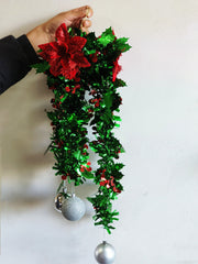 Christmas Tinsel Garland with Ball Ornaments, Bulk Xmas Tree Decorations, Artificial Holiday Decor