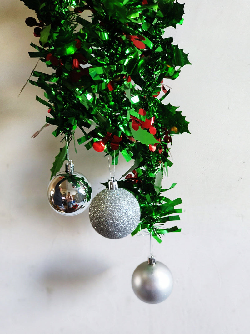 Christmas Tinsel Garland with Ball Ornaments, Bulk Xmas Tree Decorations, Artificial Holiday Decor