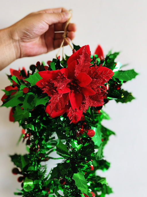 Christmas Tinsel Garland with Ball Ornaments, Bulk Xmas Tree Decorations, Artificial Holiday Decor