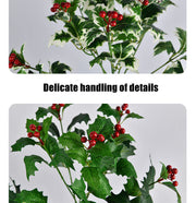 16.5 Inch Artificial Christmas Holly Berry Bush with Leaves, Bulk Wholesale, Holiday Decoration