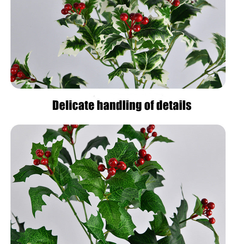 16.5 Inch Artificial Christmas Holly Berry Bush with Leaves, Bulk Wholesale, Holiday Decoration