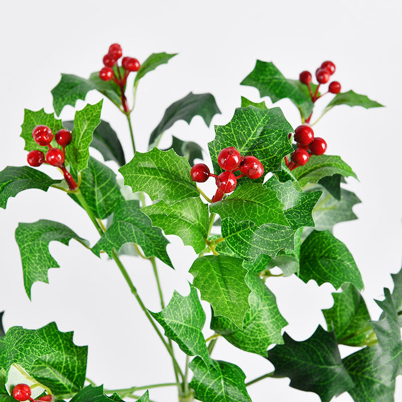 16.5 Inch Artificial Christmas Holly Berry Bush with Leaves, Bulk Wholesale, Holiday Decoration