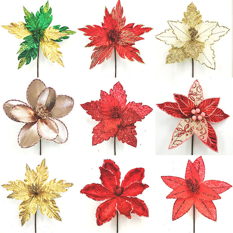 10 Inch Glitter Artificial Poinsettia Flower Stems, 10 Pcs Christmas Decoration