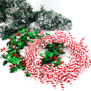 3 Pcs Christmas Tinsel Garland with Snowflake, Candy Cane & Leaf Decorations, Bulk Artificial Holiday Decor