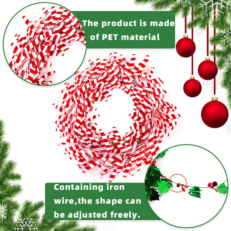 3 Pcs Christmas Tinsel Garland with Snowflake, Candy Cane & Leaf Decorations, Bulk Artificial Holiday Decor