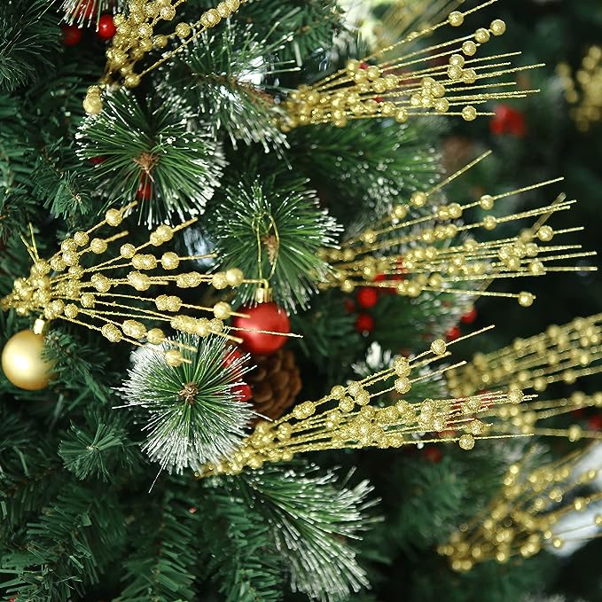 5 Pcs Artificial Glitter Berry Long Stems Christmas Flower Arrangement Decoration