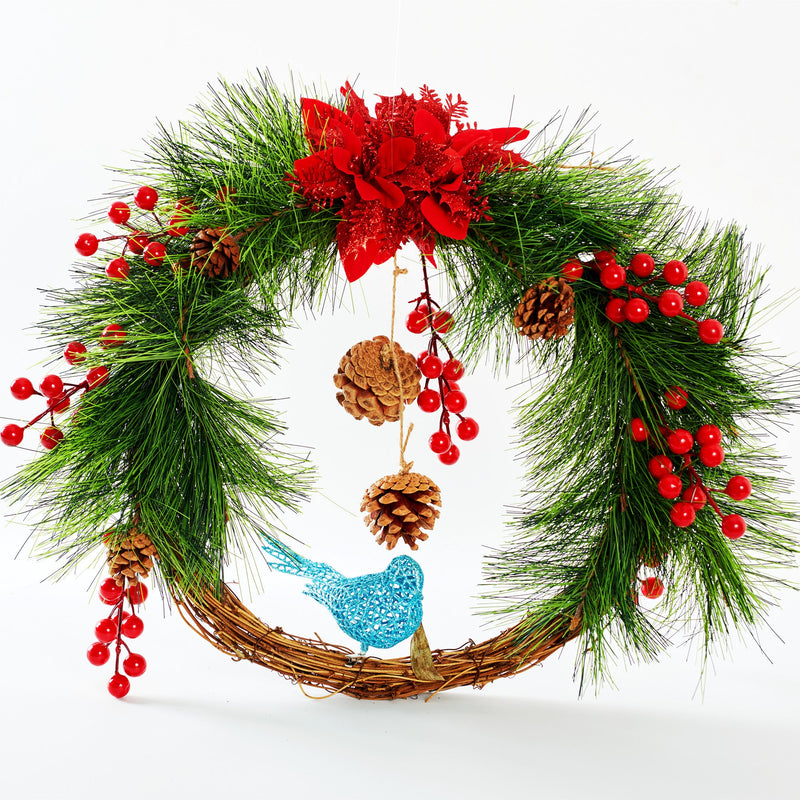 15 Inch Artificial Christmas Wreath with Birds, Bulk Wholesale Quantity