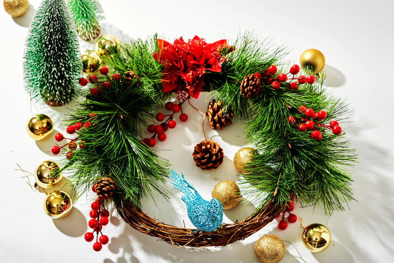 15 Inch Artificial Christmas Wreath with Birds, Bulk Wholesale Quantity
