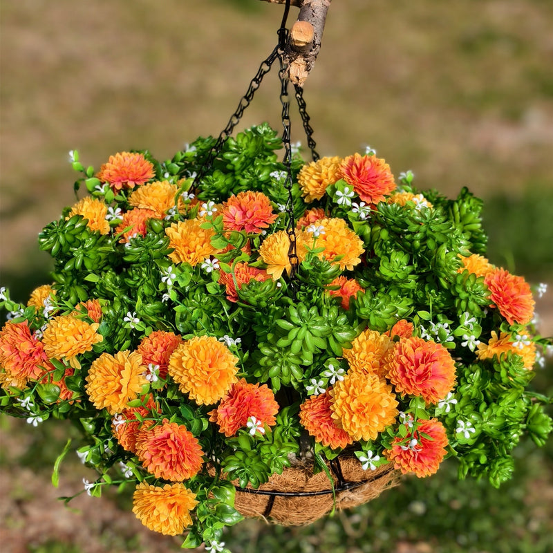 12 Inch Artificial Chrysanthemum Succulent Hanging Flowers 1 Basket Coconut Material