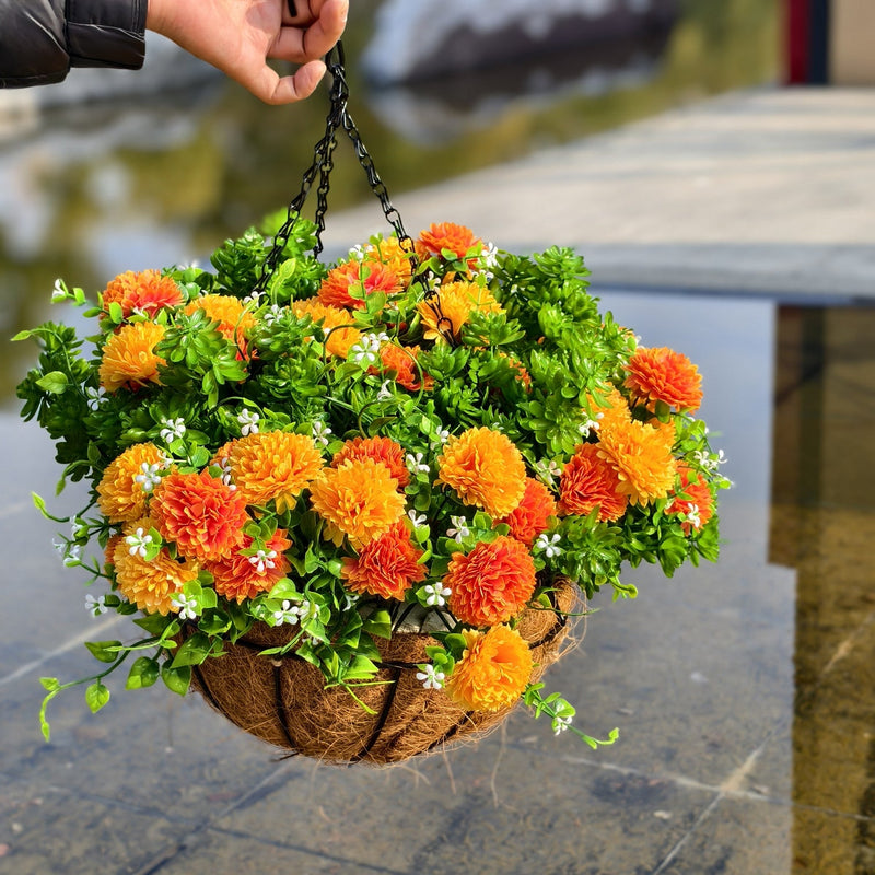 12 Inch Artificial Chrysanthemum Succulent Hanging Flowers 1 Basket Coconut Material