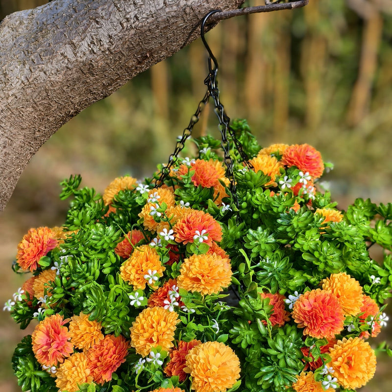 12 Inch Artificial Chrysanthemum Succulent Hanging Flowers 1 Basket Coconut Material