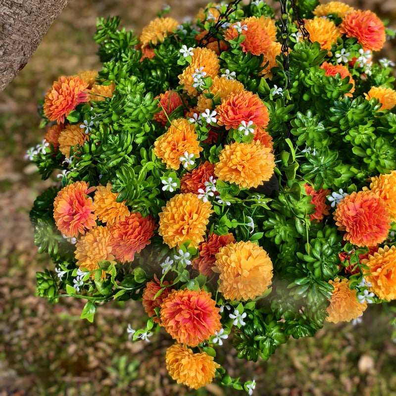 12 Inch Artificial Chrysanthemum Succulent Hanging Flowers 1 Basket Coconut Material