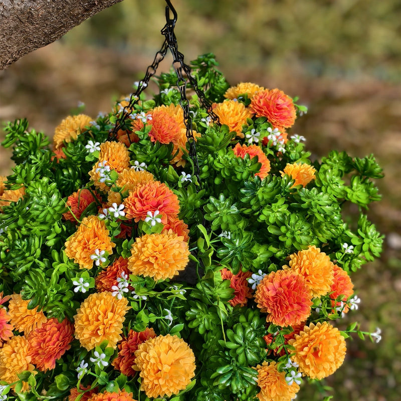 12 Inch Artificial Chrysanthemum Succulent Hanging Flowers 1 Basket Coconut Material