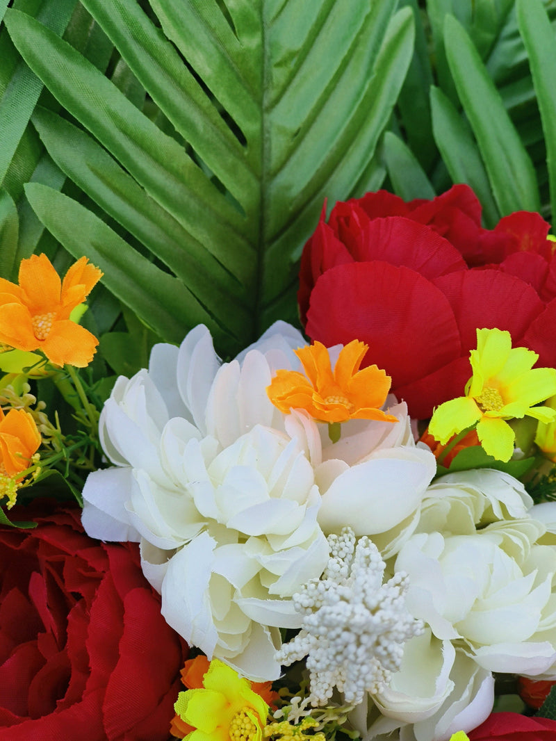 Large Artificial Peony and Daisy Cemetery Flowers with Vase, Bulk Set, Tall Silk Floral Arrangement
