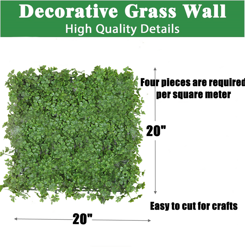 Artificial Clover Grass Wall Panel 20"x20" UV Protected Greenery for Wall Decor Bulk Pack
