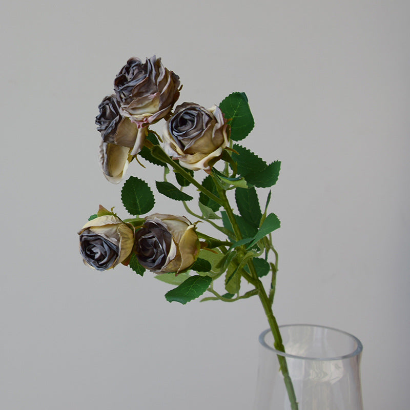 17.3 Inch Artificial Mini Roses with Burnt Edge, Lifelike Silk Flowers, Bulk for Home Decor, Wedding Centerpieces, DIY Crafts