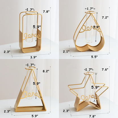 Bulk Set of 4 Tube Vases with Metal Stand Metal Table Vase Wholesale