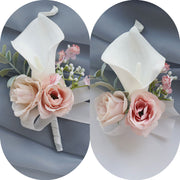 Artificial Flower Corsage and Boutonniere Set 20 Pcs Pink White Silk Bulk