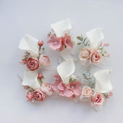 Artificial Flower Corsage and Boutonniere Set 20 Pcs Pink White Silk Bulk