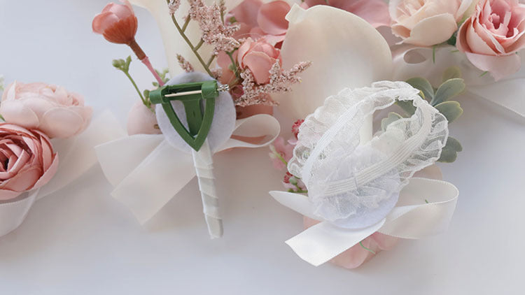 Artificial Flower Corsage and Boutonniere Set 20 Pcs Pink White Silk Bulk