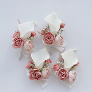 Artificial Flower Corsage and Boutonniere Set 20 Pcs Pink White Silk Bulk