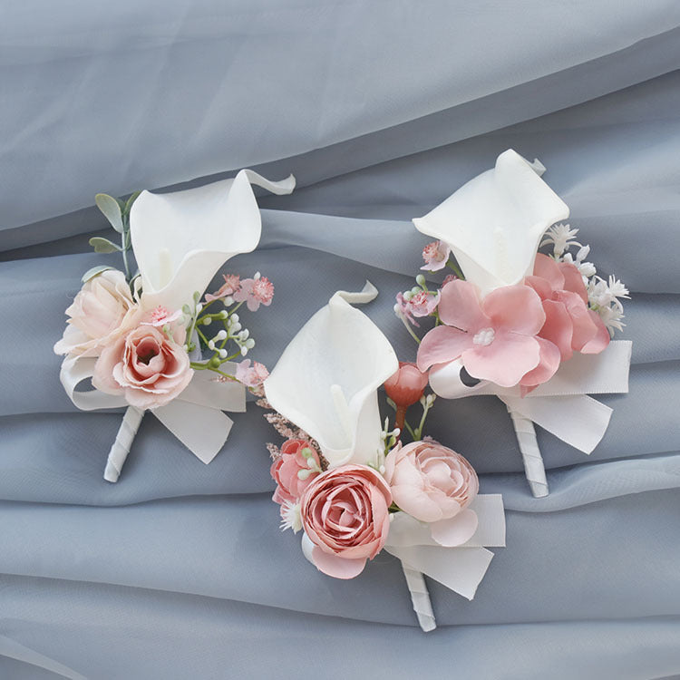 Artificial Flower Corsage and Boutonniere Set 20 Pcs Pink White Silk Bulk