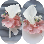 Artificial Flower Corsage and Boutonniere Set 20 Pcs Pink White Silk Bulk