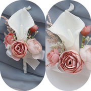 Artificial Flower Corsage and Boutonniere Set 20 Pcs Pink White Silk Bulk