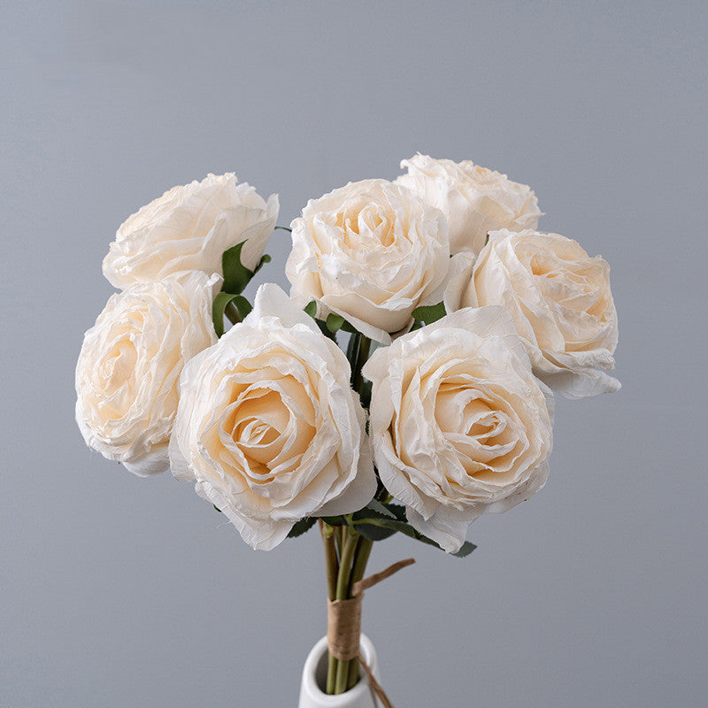 16.9 Inch Artificial Burnt-Edge Rose Bouquet, 10 Stems, Fall Colors Silk Flowers for Autumn Decor, Thanksgiving & Harvest Displays
