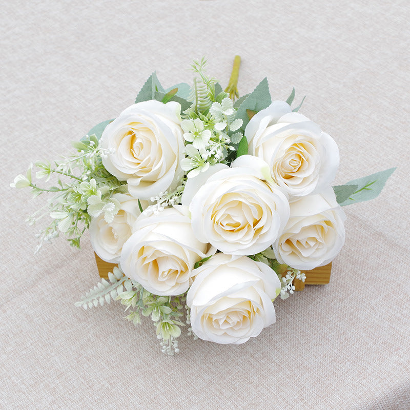 10 Pcs Artificial Silk Rose Bush Bouquet, 19 Inch Tall, 7 Heads Each
