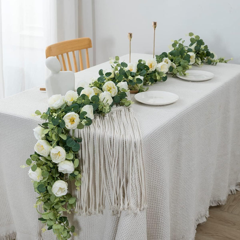 2 Pack Artificial Peony Flower and Eucalyptus Garlands Bulk Silk Floral Decor