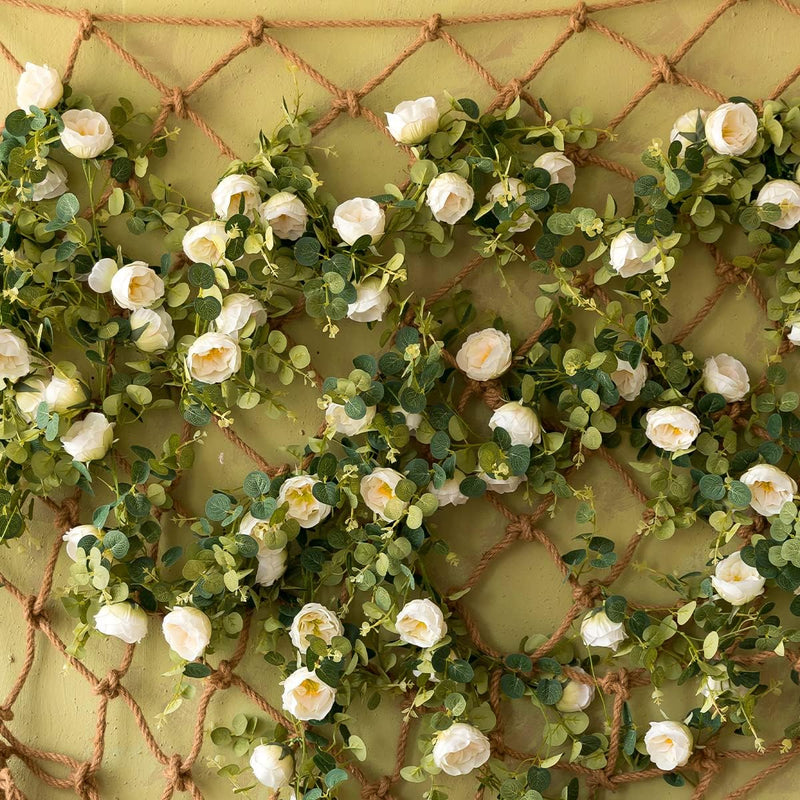 2 Pack Artificial Peony Flower and Eucalyptus Garlands Bulk Silk Floral Decor