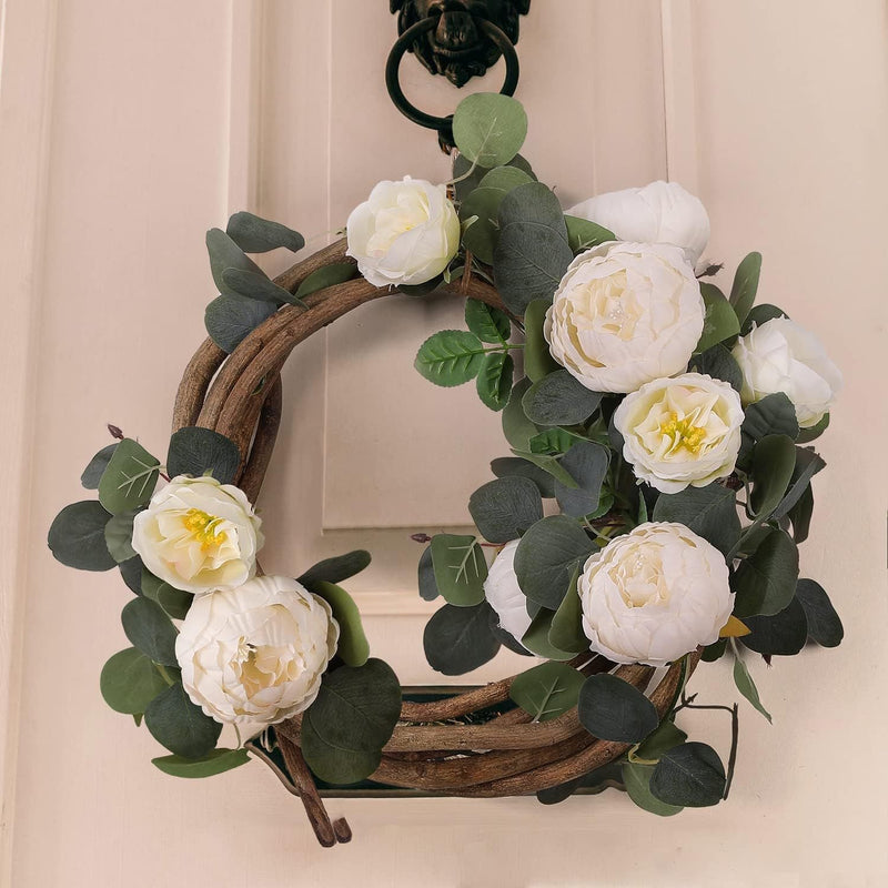 2 Pack Artificial Peony Flower and Eucalyptus Garlands Bulk Silk Floral Decor