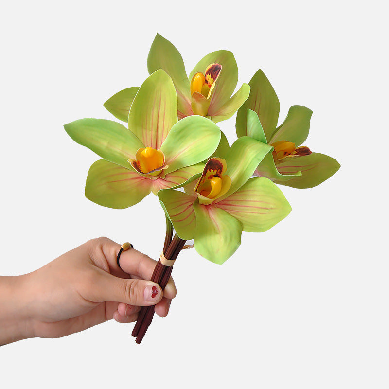 10 Inch Cymbidium Bouquet Artificial Yellow Flowers 10 Stems Real Touch Arrangement