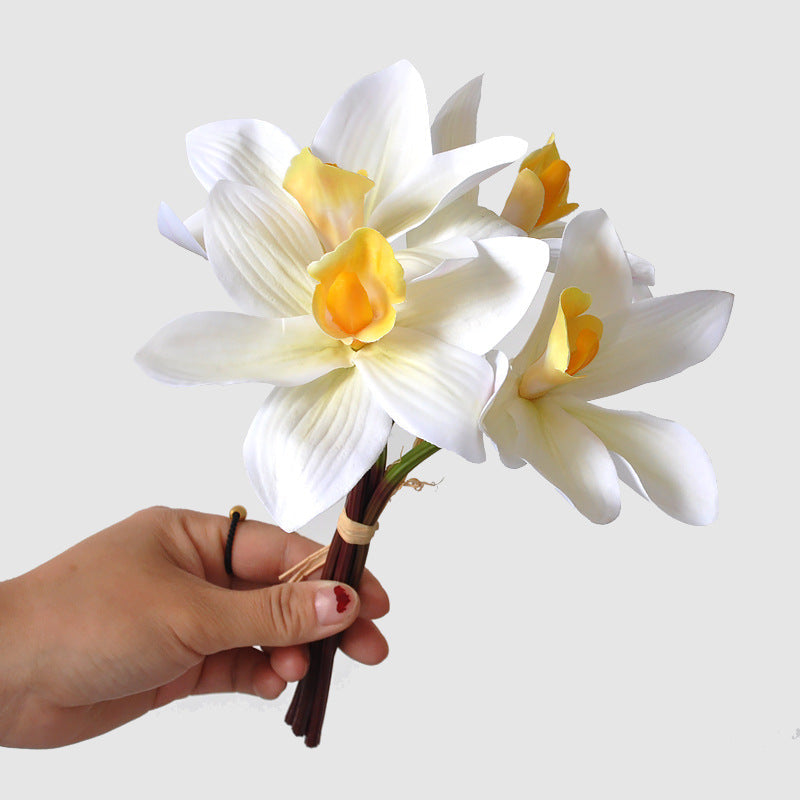 10 Inch Cymbidium Bouquet Artificial Yellow Flowers 10 Stems Real Touch Arrangement